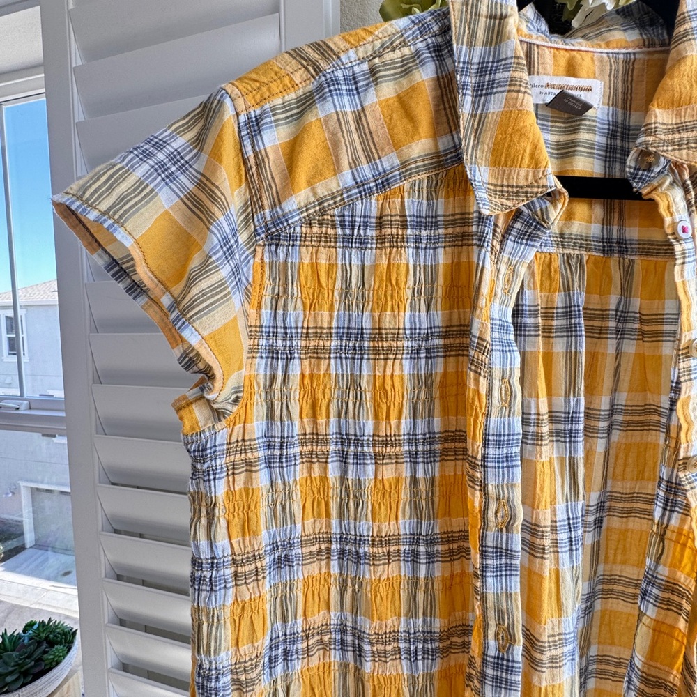 Anthropologie Yellow and Blue Plaid Top - Picture 4 of 6